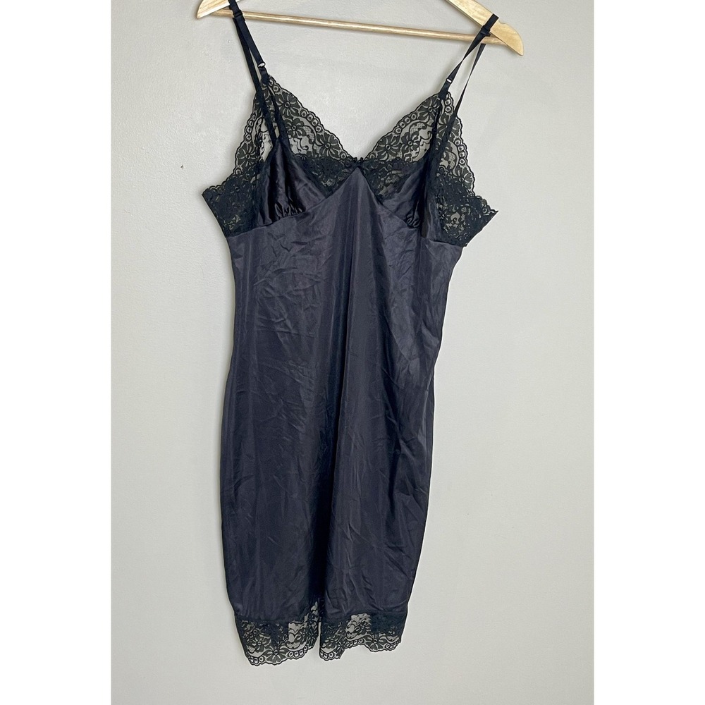 Vintage Whimsigoth Whimsy Lace Camie Slip Dress Sz 40 Black Lingerie Chemise USA